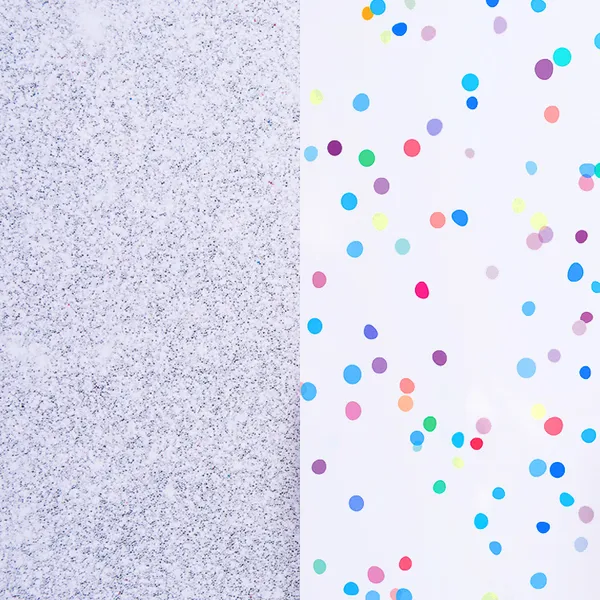 Half grey textures half colorful polka dots circle