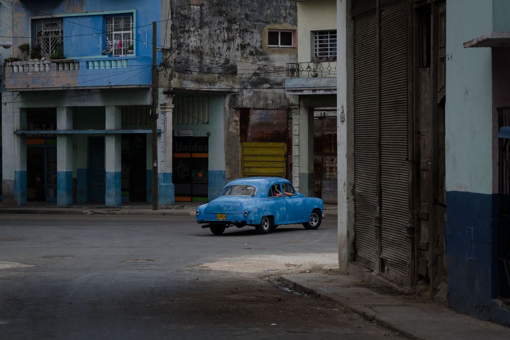 blue cuban car in havana streets