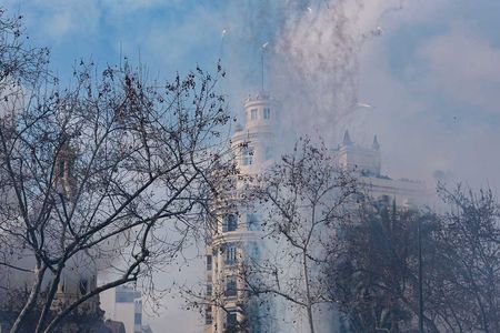 fireworks in fallas of Valencia in the city hall square