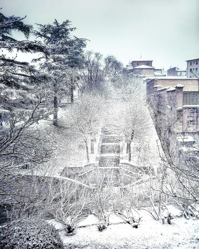 Nieve en la subida del Portal Nuevo en Pamoplona