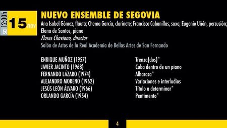 Programa del XVI Festival Internacional de Música Contemporánea de Madrid (COMA). Estreno de mi obra "Alharaca". Noviembre 2014..