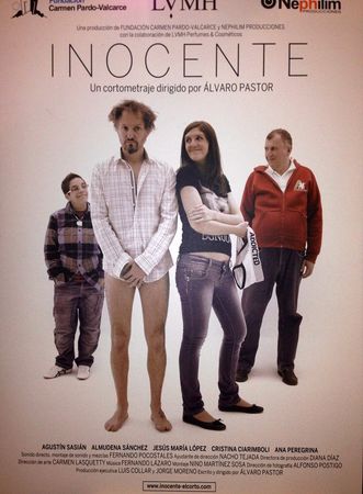 Cartel del cortometraje Inocente, del cineasta Alvaro Pastor. Abajo los nombres del equipo. Julio, 2013
