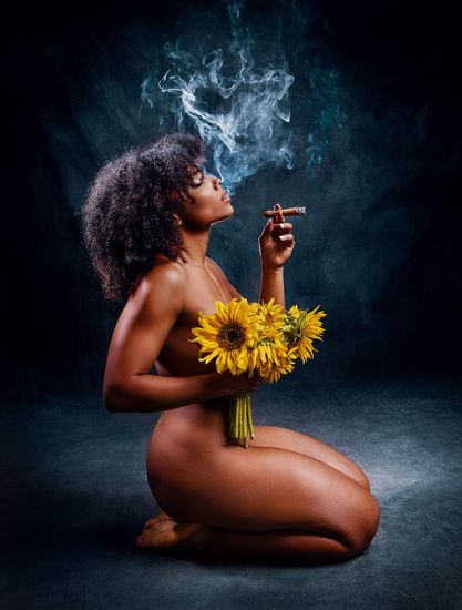 Artistic nude of a black Cuban woman in a Havana studio.