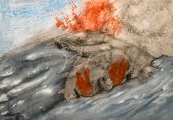 Eruption III, October 1, 2021; Watercolour, 28,5 x 20 cm.