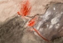 Eruption V, October, 2021; Watercolour, 28,5 x 20 cm.