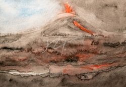 Eruption VI, October 2021; Watercolour, 29 x 20 cm.