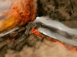 Eruption XI; Watercolour, 85 x 52 cm.