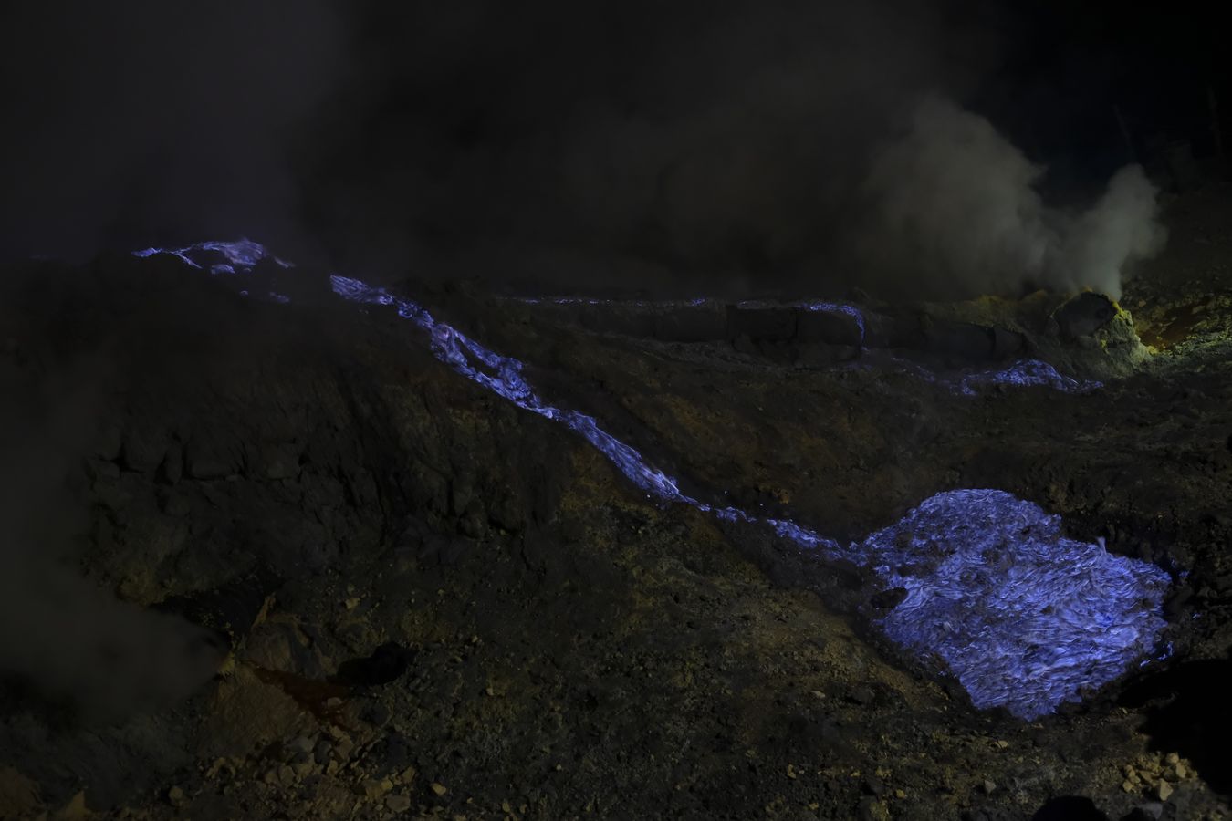 Blue lava in the caldera of Ijen volcano