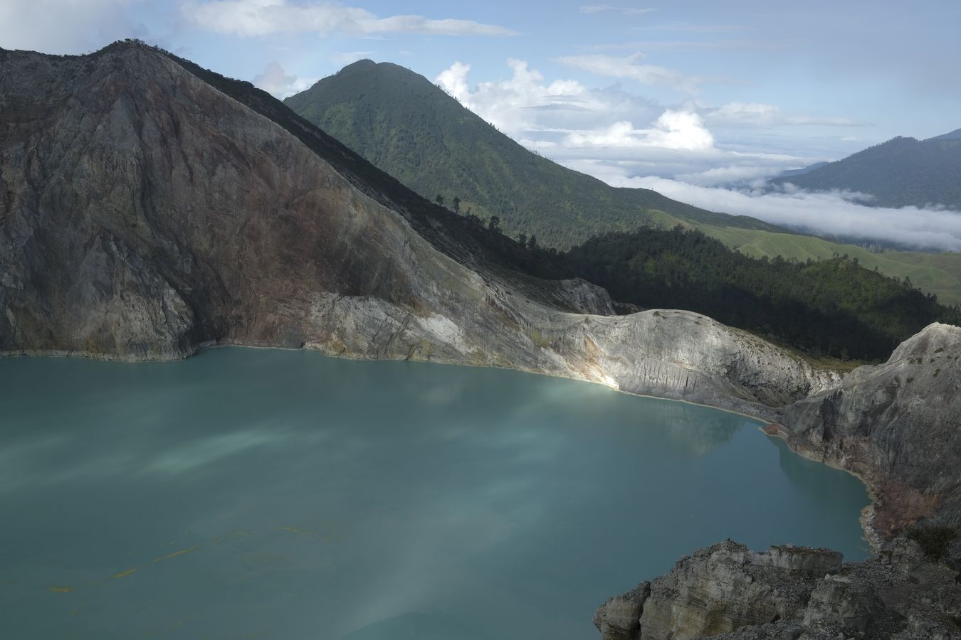 View of the lake in the crater of the Ijen volcano