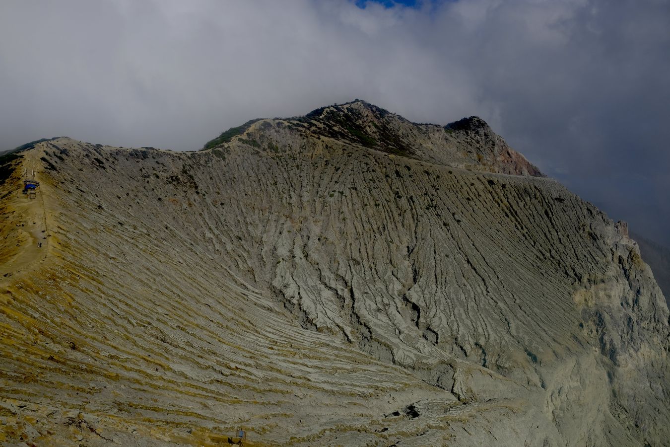 Interior view of one of the walls of the Ijen volcano with high sulfur content