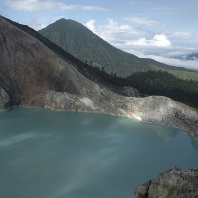 View of the lake in the crater of the Ijen volcano