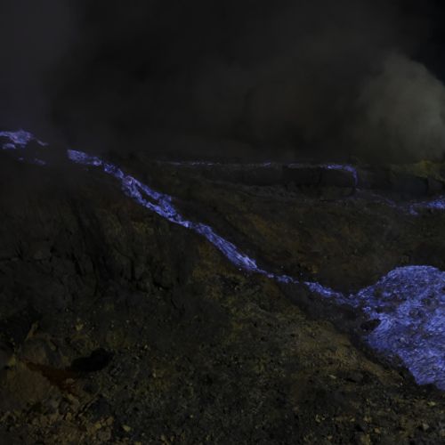 Blue lava in the caldera of Ijen volcano