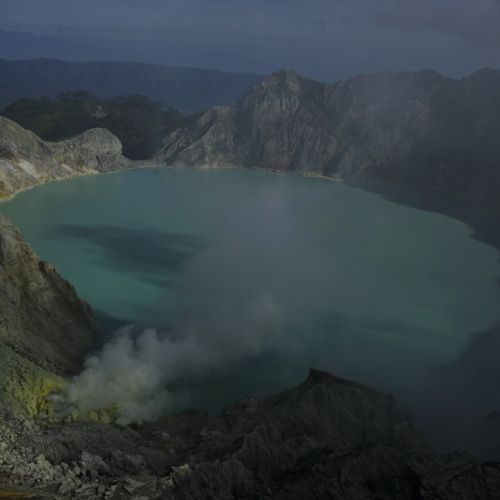 Views of the lake in the crater of the Ijen volcano