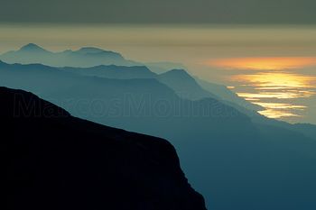 Sunset at the summit of Puig Major. Tramuntana mountains, northern coast, Majorca
