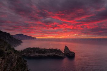 Sunset over la Foradada peninsula. Northern coast, Majorca