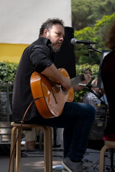 artista toca la guitarra