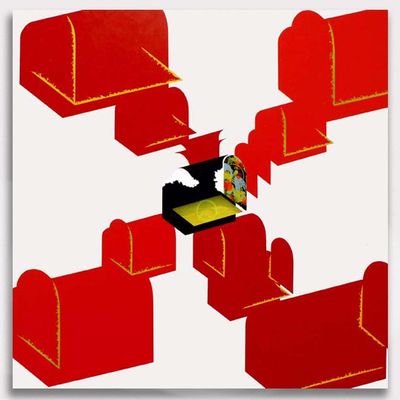 Red chests / 2005 / Acrylic on canvas on wood plate and methacrylate  / 120x120x5 cm