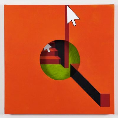 Hole in orange background / 2018 / Acrylic painting, plexiglas and wooden box on the back / 50x50x5,5 cm