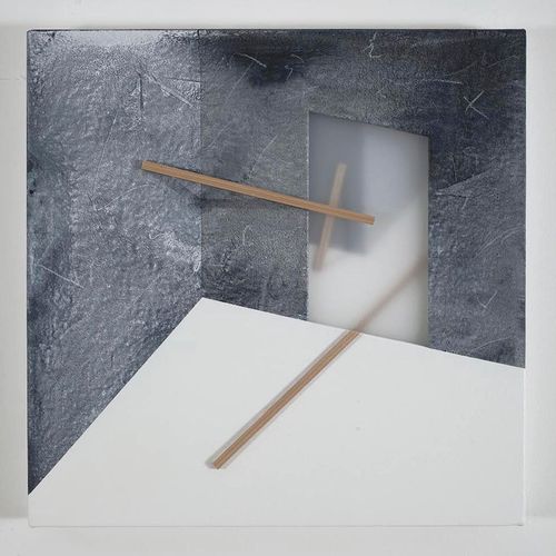 Metaphysical choreography / 2016 / Acrylic paint,  wooden strip and plexiglass  on canvas / 50x50 cm  