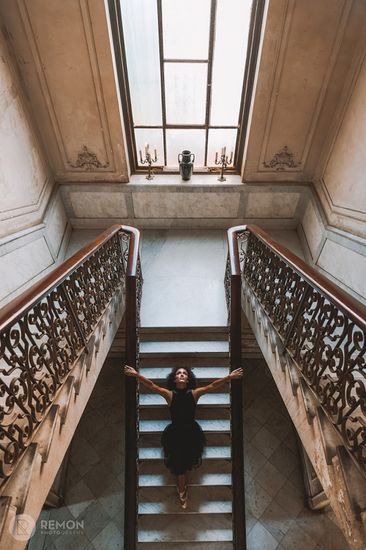 cuban ballet dancer in a colonial stairs in a spectacular colonial house in havana , cuba photography