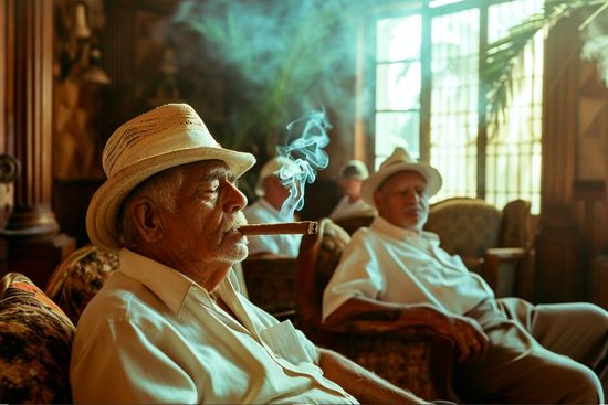 smokers of cuban cigars historical photo of havana in the 50s by AI 