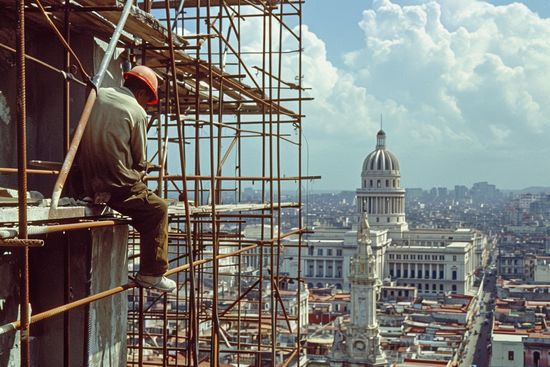 cuban worker building in a high havana´s building created by Louis Alarcon AI 