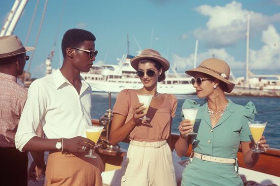 three people in havana in the 50s drinking a cocktail