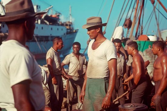 cuban workers in the havana harbour in the 50s historical photo by louis alarcon