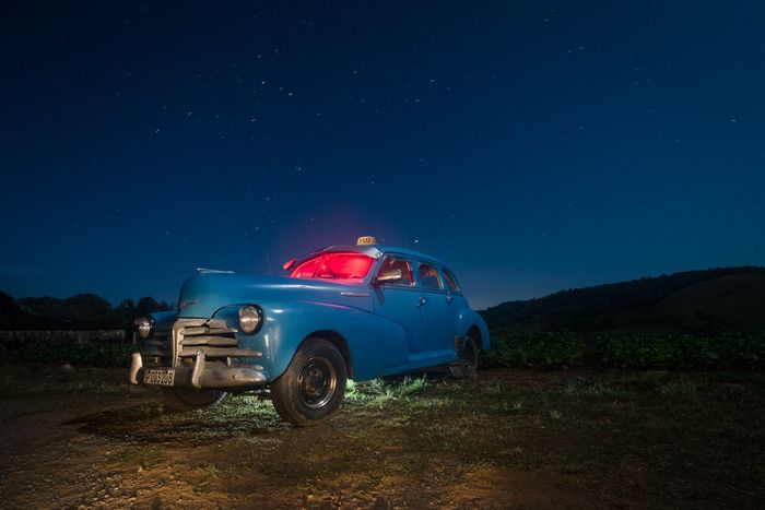 night photography with old cuban cars, photo by louis alarcon