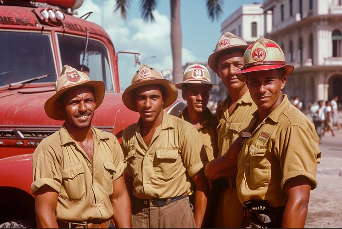 group of firemen in havana in the 50's by Louis Alarcon