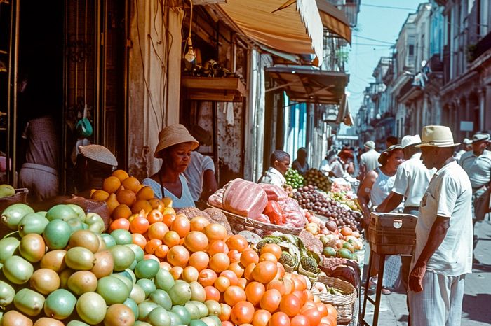Fruit shop in Havana in the 1950s color photography generated by AI by Louis Alarcon