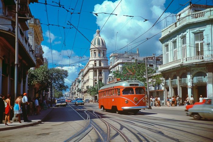 Tram in Havana from the 50s circulating through the streets of Havana, digitally generated image by Louis Alarcon