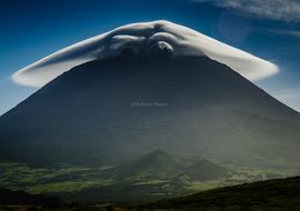 Lenticular cloud above Volcano Pico. Azores Islands