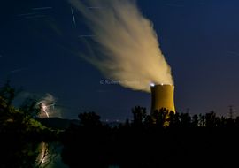 Ascó Nuclear Power Plant at stormy night